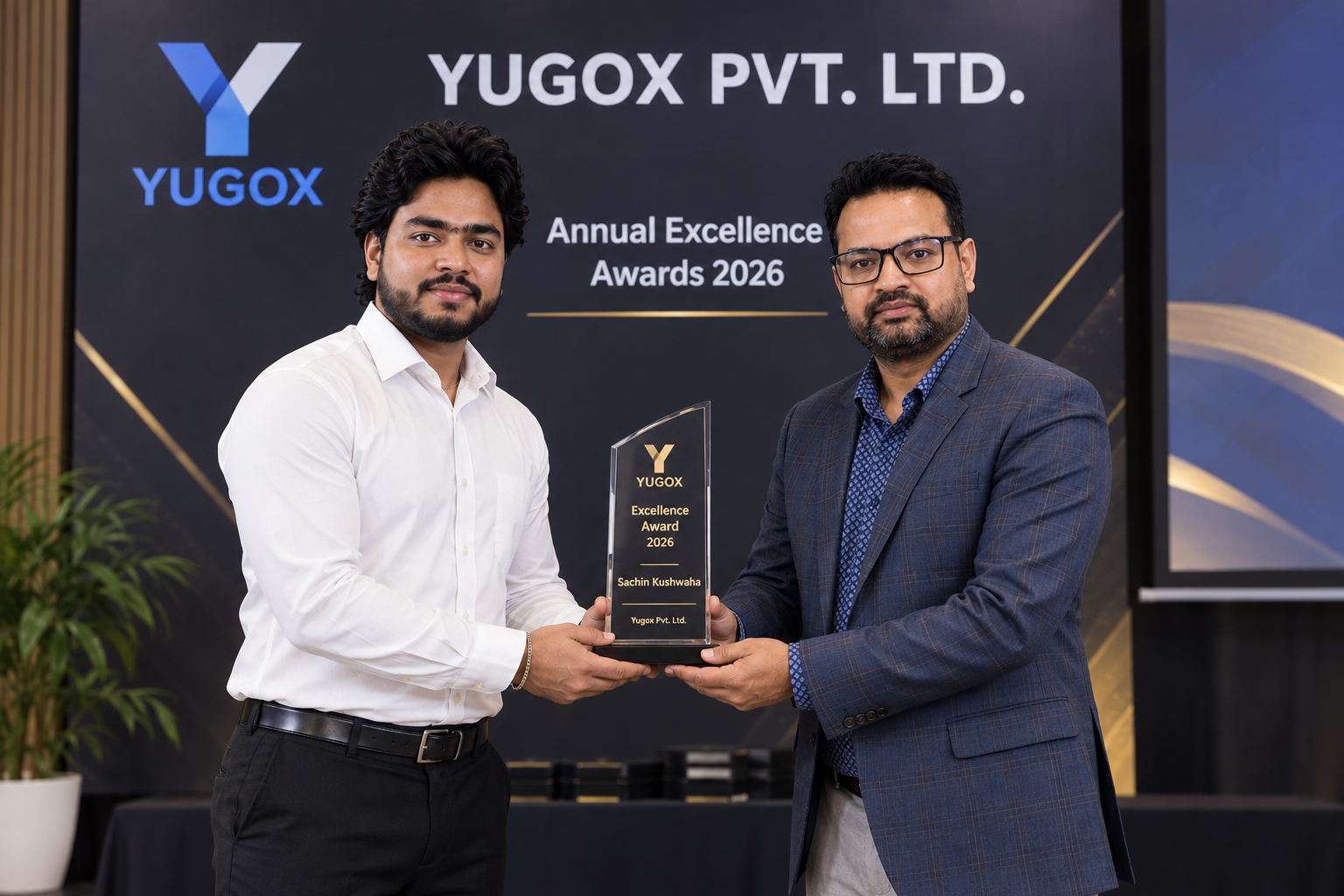 Sachin Kushwaha receiving the Yugox Excellence Award 2026