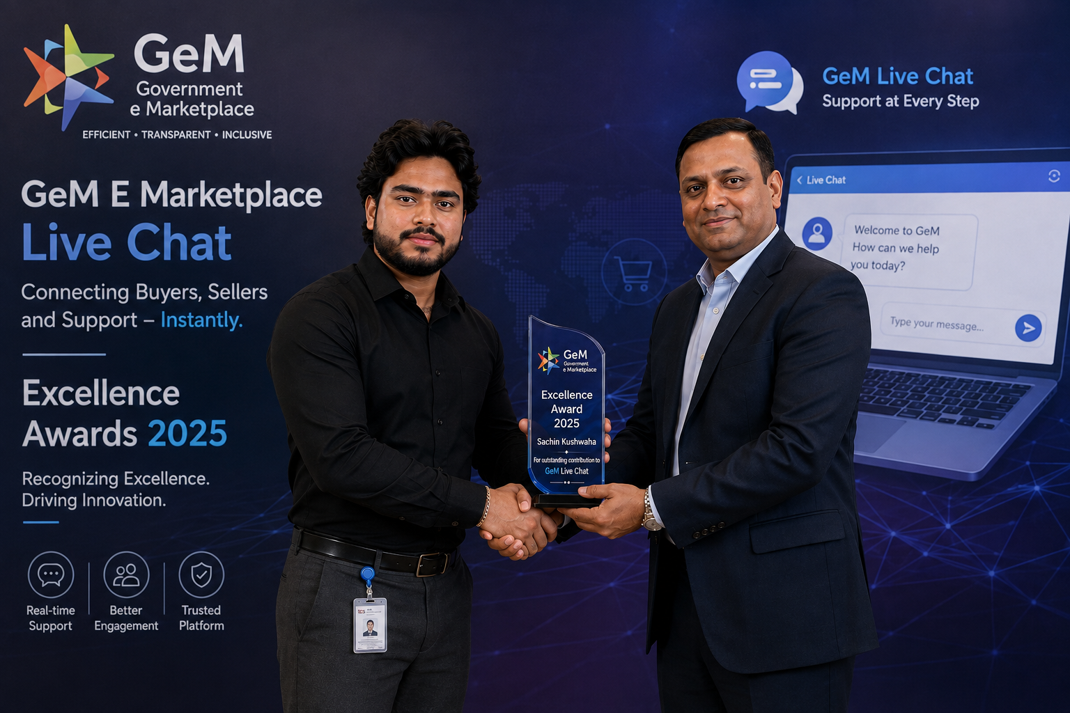 Sachin Kushwaha receiving the GeM Live Chat Excellence Award 2025