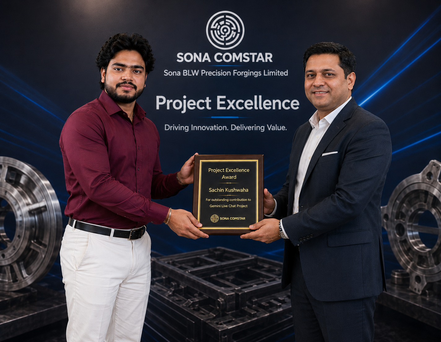 Sachin Kushwaha receiving the Sona Comstar Project Excellence Award